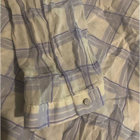 Zara XS Blue Plaid lightweight sheer cotton coquette style shirt dainty details - Picture 2 of 6